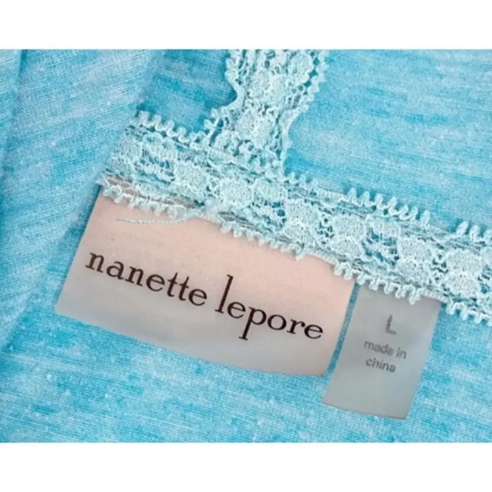 Nanette Lepore Large Blue Play Hooded Laser Cut Detail Jersey Shirt